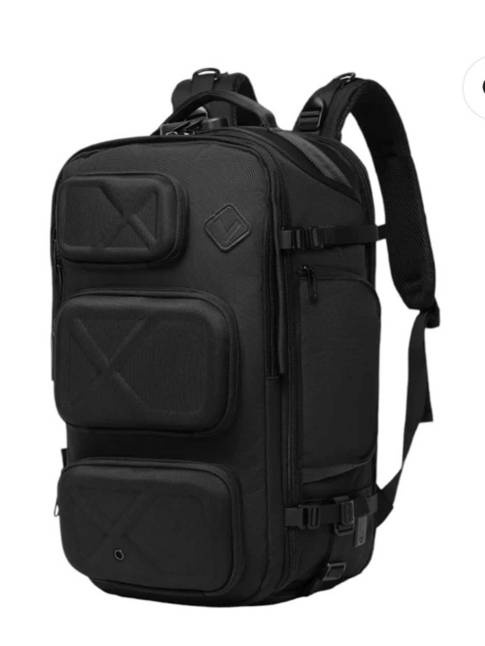 Veria Black Travel Backpack with laptop compartment and several organized pocket - Picture 3 of 8